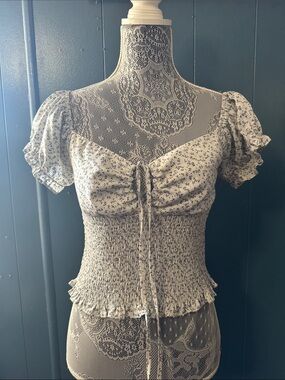 Blush Cream Crop Top with Navy Micro Floral